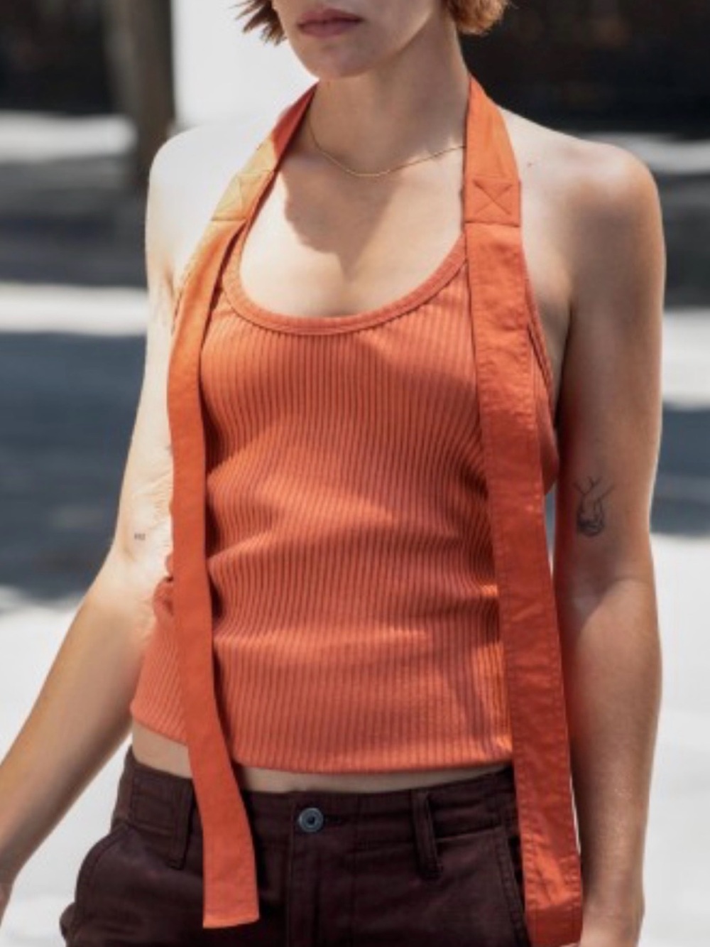 Zara Ribbed Halter Tank Top - Burnt Orange